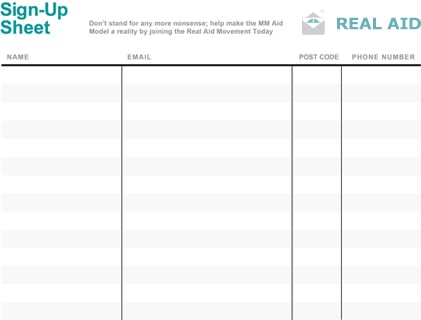 Real Aid sign up sheet