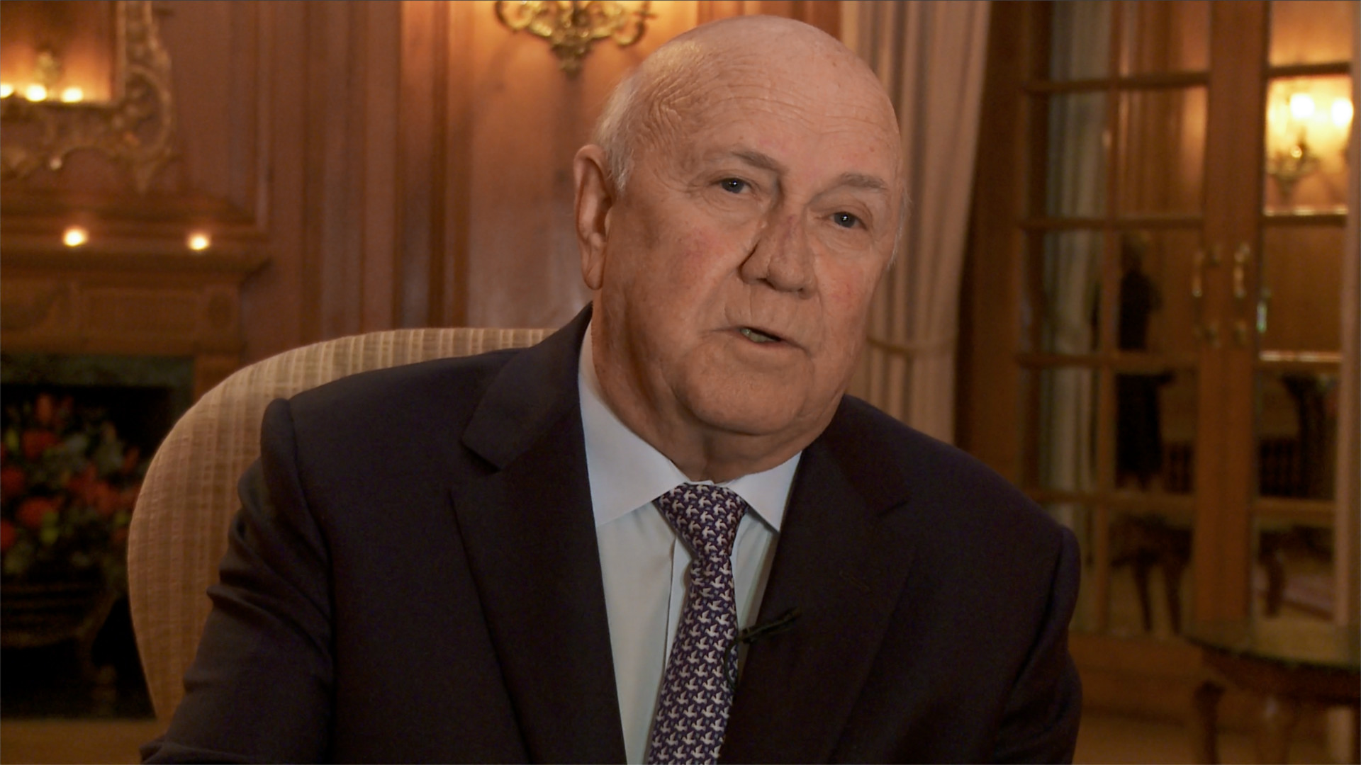 FW de Klerk Disparity Film Still, FW de Klerk on chair