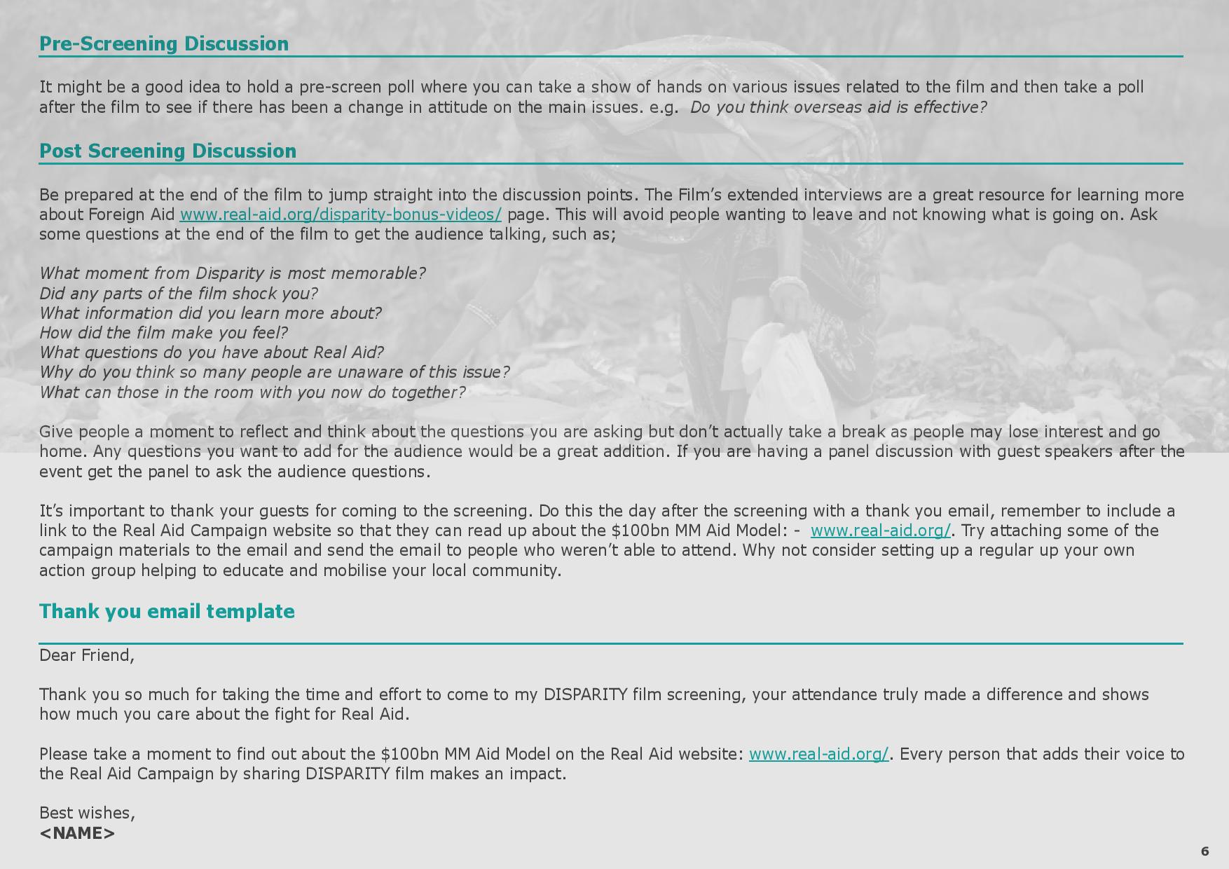 Host a Disparity Screening, pre screening and post screening discussion