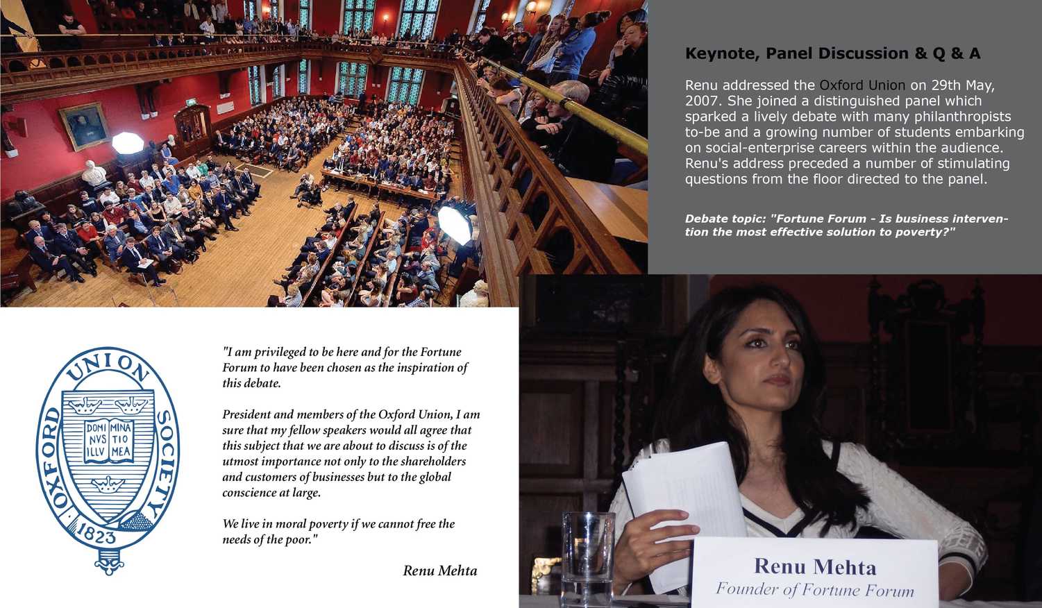 Renu Mehta speaking at the Oxford Union about sustainability
